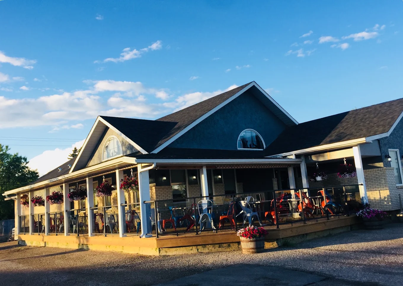 Front entrance and patio seating at Nick's Lounge in Bonnyville, AB