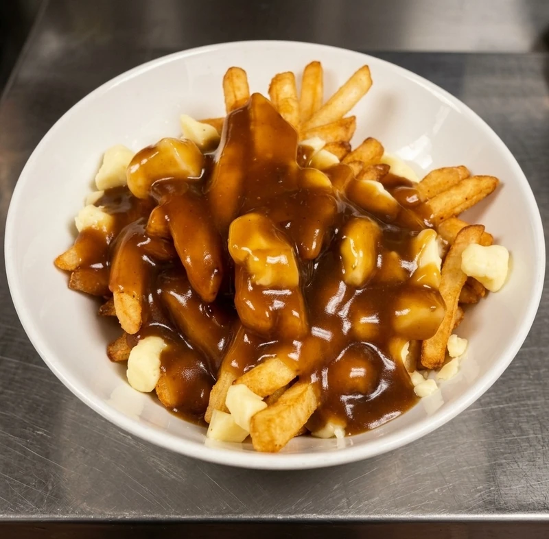 Classic poutine with cheese curds and gravy in Bonnyville, AB